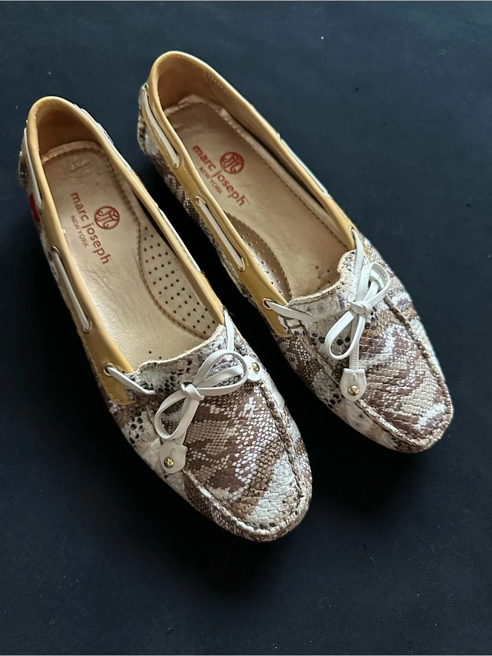 Marc Joseph Women's Snake-Print Leather Driving Loafers in Tan 6